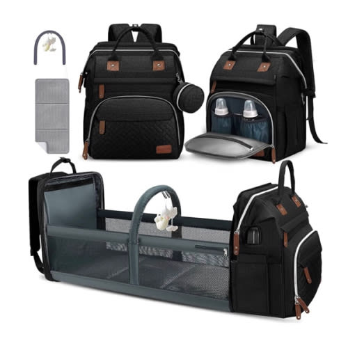 DERJUNSTAR Diaper Bag Backpack, Large Baby Bag with Changing Pad, Thick Padded Back & Straps, Laptop Compartment, Waterproof Travel Backpack with USB Port, Multi-Function for Mom & Dad, Black