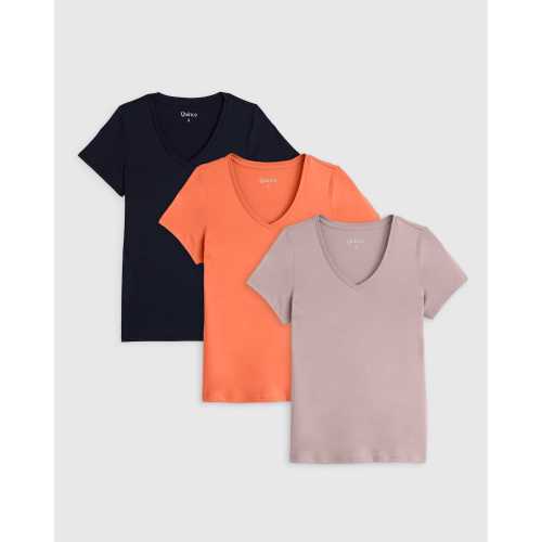 Cotton Modal V Neck Tee 3 Pack Bundle in Navy
