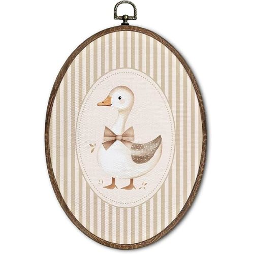 FLAWAFLOMA Vintage Goose Nursery Oval Wall Art Decor, Kids Room Canvas Wall Art Framed, Preppy Goose Hanging Decorations for Kids Toddler Boy Girl Nursery Room Bedroom Playroom Decor, 8.6x11.4 Inch