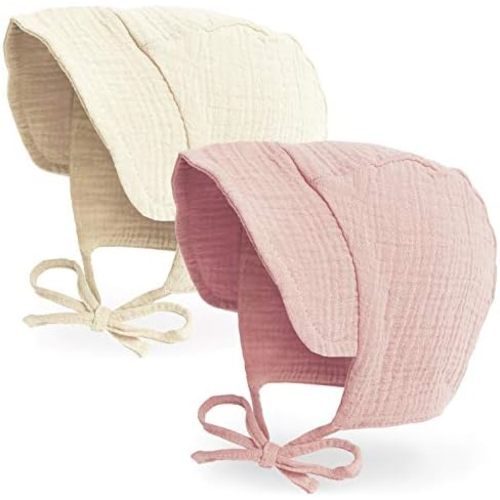 Baby Hat Brimmed Sun Bonnet Muslin Double Gauze Toddler Sun Hat Infant Boys Girls Beanie Caps, 6m 12m 24m