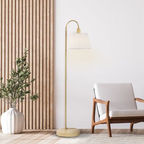 Globe Electric 68-in Light Faux Wood Shaded floor lamp Floor Lamp with Fabric Shade in the Floor Lamps department at Lowes.com