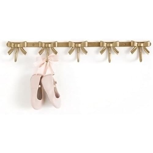 Pink Bow Hook Rustic Coat Rack Wall Hooks,Metal Decorative Hook Wall Mounted Bow Coat Hooks for Home Kitchen Bathroom Office (Gold, 5 Hooks)