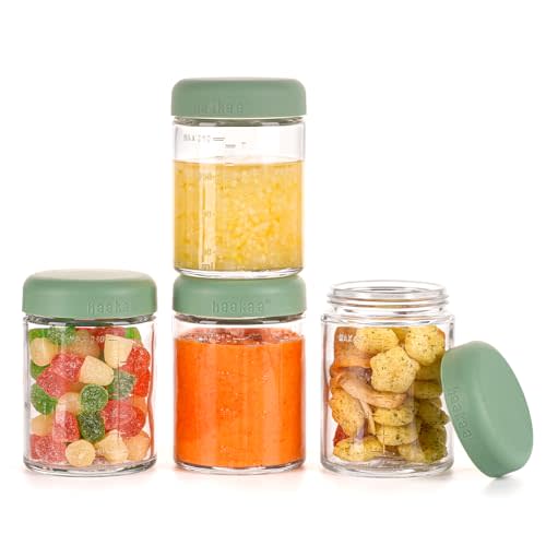 Haakaa Glass Baby Food Storage Container with Silicone Lid – 4pc 4 x 7oz,Premium Lab-Quality Borosilicate Glass, Plastic-Free, Freezer, Microwave & Ovensafe.