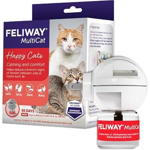 FELIWAY MultiCat 30 Day Cat Calming Plug In Pheromone Diffuser Starter Kit, 48ml - Helps Reduce Conflicts and Signs of Tension in Multi-Cat Households