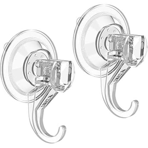 VIS'V Suction Cup Hooks, Small Shower Suction Hooks, Heavy Duty, Removable and Reusable, Clear, 2 Pcs