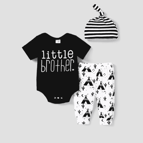 PatPat Baby Boy Clothes 3pcs for Baby Shower Gift Short-sleeve Romper and Pants & Striped Hat Set Size 6-9M