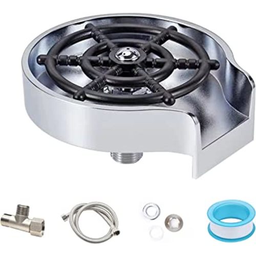 Glass Rinser，Bottle Washer，Glass Rinser for Kitchen Sink，Kitchen Sink Accessories，Bar Glass Riniser，Kitchen Sink Automatic Flushing Device（Silver）