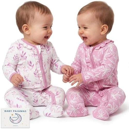 Unnivoll Rayon Made from Bamboo Baby Pajamas Baby Sleepers for Newborn 0-3 3-6 6-9 Months 2Pcs Footie Pjs Baby Girls Clothes