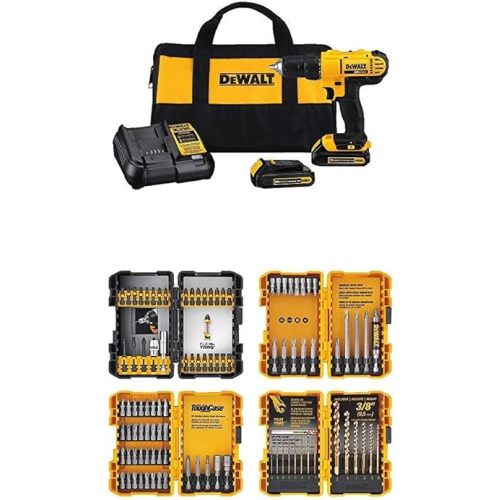DEWALT 20V MAX* Cordless Drill/Driver Kit with Screwdriver/Drill Bit Set, 100-Piece (DCD771C2 & DWA2FTS100)