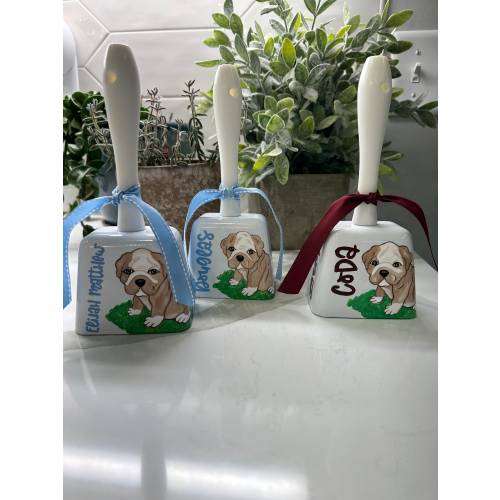 Hand Painted Baby Bulldog Cowbell: Personalized Monogram, 7.5 Inch