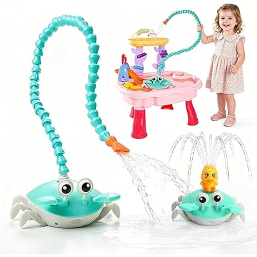 2026 Upgrade Water Table Pump, Rechargeable Crab Water Pump for Kids, Battery Powered 3 Modes Spray 2 Flow Settings, Continuous Flow 8 Hours, IP67 Waterproof, Boys Girls Summer Bathtubs, Pool Toy