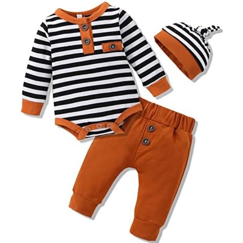 VINUOKER Boys Summer Blue Cotton Blend Striped Sport Casual Coordinate Outfit - Newborn