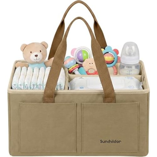 Large Canvas Baby Diaper Caddy Organizer - Khaki