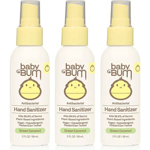 Baby Bum Hand Sanitizer - Antibacterial Spray - Natural Fragrance Non-Drying Coconut and Aloe Formula Perfect for Sensitive Skin - Travel Size - 2 Ounce (Pack of 3)