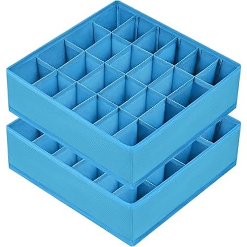 Joyoldelf Sock Organizer Drawer Organizer - 2 Packs Underwear Organizer, 24 Cells Collapsible Closet Organizers and Storage Sock Holders Organizers for Storing Socks, Ties, Belts(Blue)