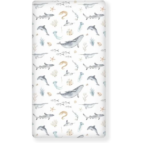 Underwater World Whale Fitted Crib Sheet Ocean Animals Baby Crib Sheet Fit Standard Crib and Toddler Mattress,Crib Mattress Sheets for Boys Girls 28"x52"