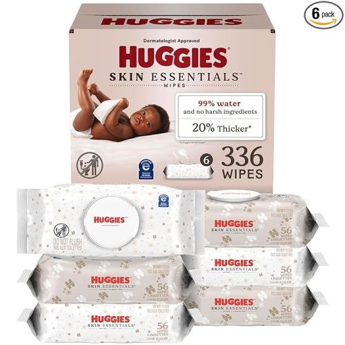 Huggies Skin Essentials Baby Wipes, Hypoallergenic, 99% Water, 6 Flip Top Packs (336 Wipes Total)