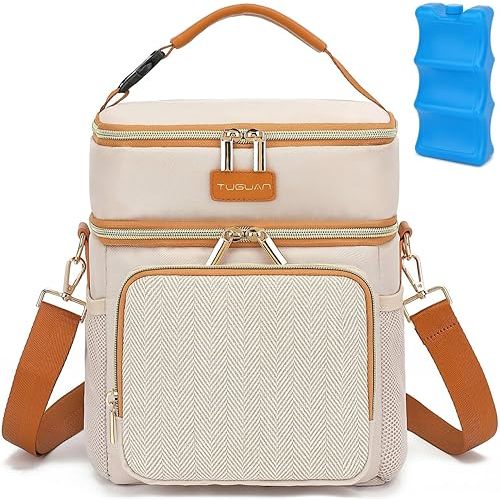 Double Layer Breastmilk Cooler Bag with Ice Pack Insulated Travel Bag for Baby Bottle Breast Milk Storage & Feeding Fits 6 Bottles Up to 9 Ounces Portable Leakproof Bottle Bag for Travel Daycare