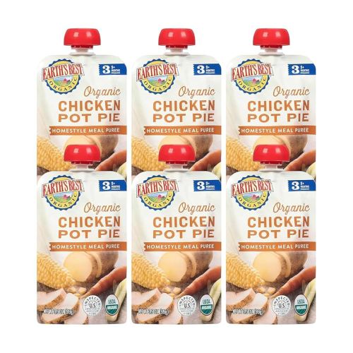 Earth's Best Organic Baby Food Pouches, Stage 3 Homestyle Meal Puree for Babies 9 Months and Older, Organic Chicken Pot Pie Puree, 3.5 oz Resealable Pouch (Pack of 6)