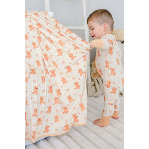 Convertible Bamboo Zip Romper in Honey Bear | Caden Lane
