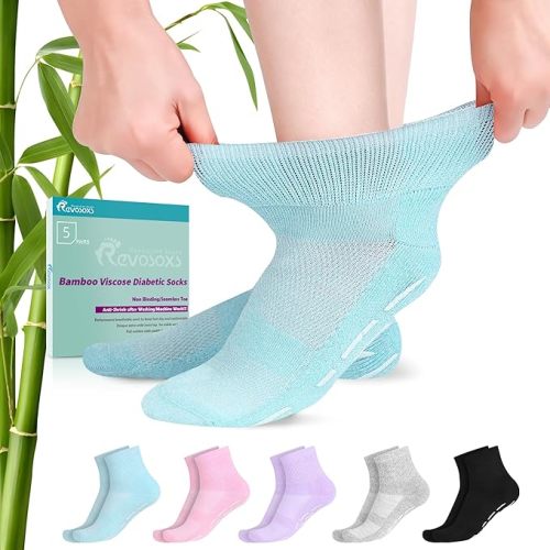 Diabetic Socks with Grippers for Men Women,5 Pairs Socks Size 6-9 9-12