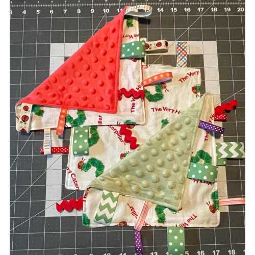 Baby taggy blanket, soft minky fleece, caterpillar, bug, sensory blanket