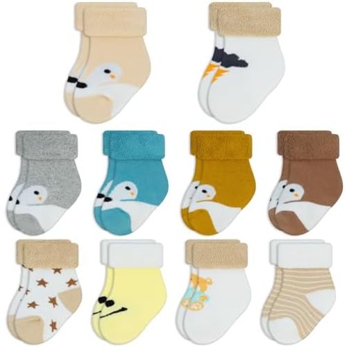 Baby Socks Newborn Socks 0-6 Months Infant Socks 6-12 Months Warm Thick Terry Turn Cuff Socks for Baby Boys Girls