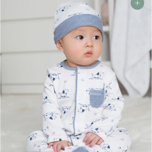 Puppy Toile Footed One-Piece And Hat