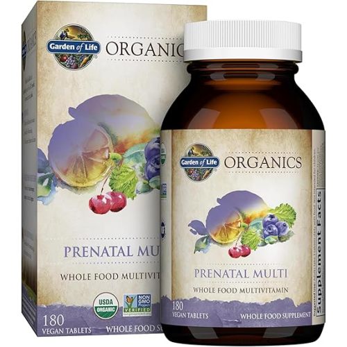 Garden of Life Organics Women’s Prenatal Multivitamin with Vitamin D3, B6, B12, C & Iron, Folate for Energy & Healthy Fetal Development – Organic, Non-GMO, Gluten-Free, Vegan, 60 Day Supply