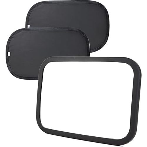 Funbliss Baby Car Mirror + 2-Pack Car Window Shades Bundle -100% Shatterproof, Wide Angle Convex