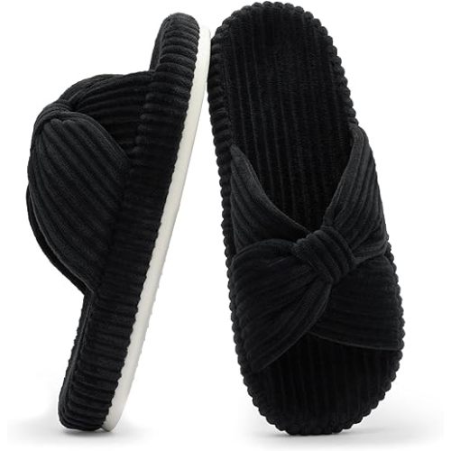 Chantomoo Slippers for Women Memory Foam House Bedroom Corduroy Bow Crossbands Slide Slipper Shoes Comfy Trendy Gift Slippers