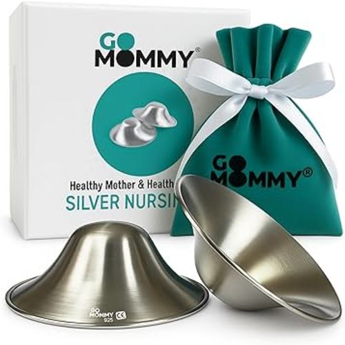 Silver Nipple Shields for Breastfeeding Newborn & A Breastfeeding Essential by Go Mommy - Silver Nursing Cups for Sore Nipple Relief, Protects & Heals Cracked Nipples