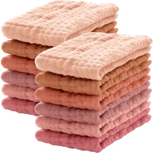 Lovely Care 12 Pack Muslin Burp Cloths 100% Cotton Muslin Cloths Large 20''x10'' Extra Soft and Absorbent Baby Burping Cloth - Warm Clay