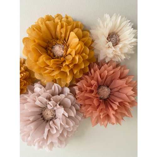Retro Boho tissue paper flowers for girls nursery decor, boho dorm decor, home office wall art, wall decor and bedroom decor
