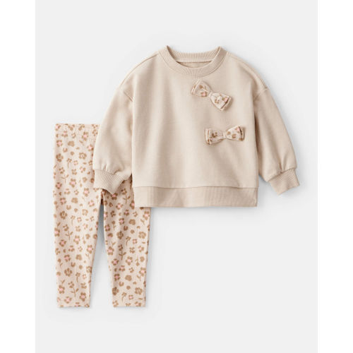 Baby Girl Bow Floral French Terry Sweatshirt & Pant Set - Beige - Carter's | Carter's