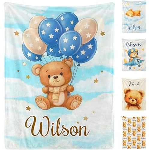 Personalized Baby Blanket for Boys Girls, Ultra Soft Cozy Custom Baby Blanket with Name for Kids Toddlers Fleece Bed Throw Blanket for Newborn Kids for Birthday Christmas Customized