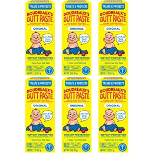 Boudreaux's Butt Paste Original Diaper Rash Cream, Ointment for Baby, 2 oz Tube (Pack of 6)