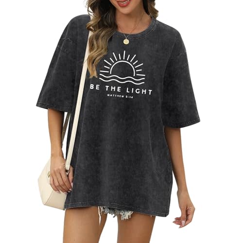 Tuislay Nursing Shirts for Breastfeeding Zipper Maternity Top Christian Be The Light Graphic Tee Women Jesus Acid Wash Tshirt