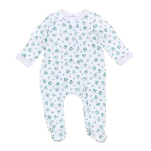 Lucky Little Ones Printed Ruffle Zip Footie - Pink