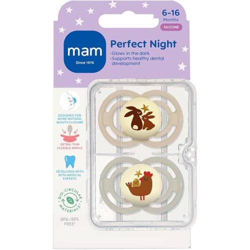 MAM Perfect Baby Premium Pacifier 6-16 Months, Extra Thin Nipple, 2 Pack