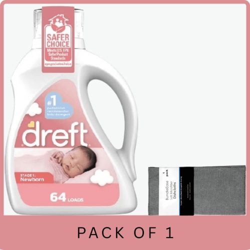 Dreft Newborn Baby Liquid Laundry Detergent, Hypoallergenic, 92 fl oz with Microfiber Solid Color Towel by BundleEase