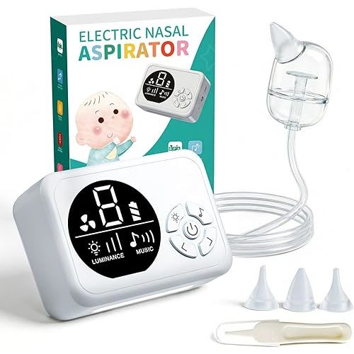 Nasal Aspirator for Baby, Hospital-Grade Nose Sucker for Baby with 9 Levels Suction, 3 Silicone Nozzles Electric Nose Suction with Night Light and Nursery Rhyme Soothing for Toddler & Newborn & Kids