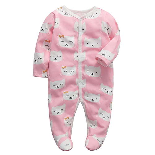 WIBACKER Newborn Baby Footed Pajamas 100% Cotton Infant Baby Snap Sleepers for Sleep and Play Footies 0-12 Months - Kitty