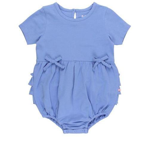 RuffleButts Baby Girls Knit Short Sleeve Bow Bubble Romper - Periwinkle Blue, 3-6m
