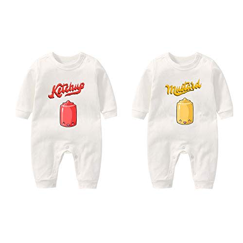 YSCULBUTOL Baby Bodysuit Yummz Tomato Ketchup Mustard Red Yellow Twins Set Boys Girls Clothes Twins Baby Outfits
