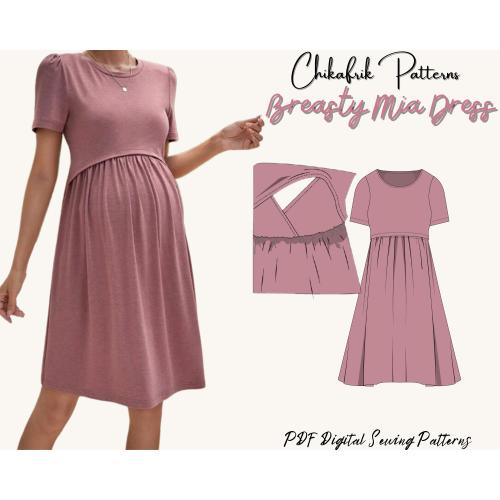 Nursing Dress Sewing Pattern: Mia Breasty Style (PDF Download, 15 Sizes 00-26 US )