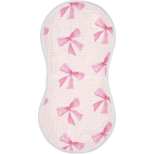 xigua Pink Bow Baby Burp Cloths for Newborn Boys and Girls 2 Pack, Soft & Absorbent Cotton Baby Burp Cloth, Baby Washcloths, Newborn Towel, Burp Rags