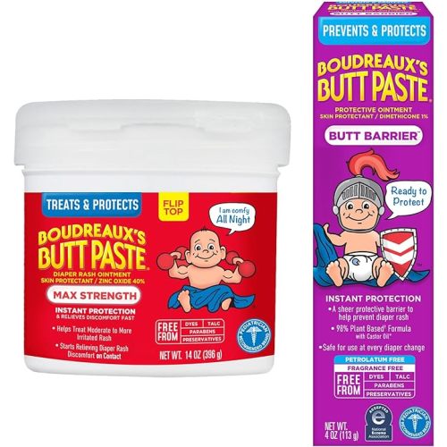Boudreaux's Butt Paste 4oz Butt Barrier Ointment and 14oz jar Max. Strength Diaper Rash Ointment