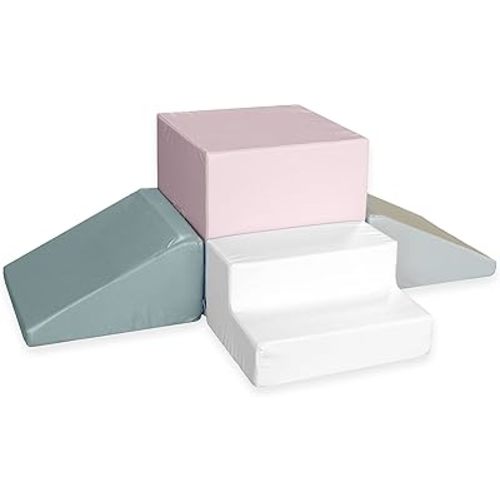 Foamnasium Gymnasium, Indoor Foam Playset, 4 Piece Soft Toddler and Active Kids Play Foam Climber for Crawling, Climbing, Sliding and Jumping, Made in The US, Pink Multi