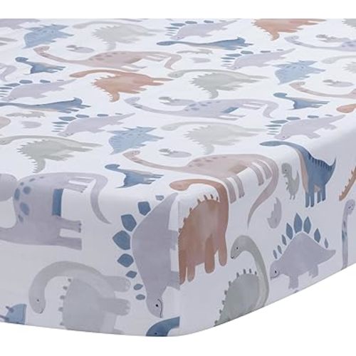 Lambs & Ivy Dino-Might 100% Cotton Dinosaur Baby/Toddler Fitted Crib Sheet